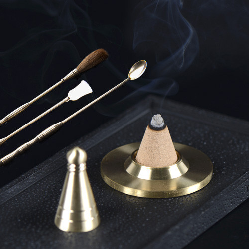 Brass cone burner set for incense powder